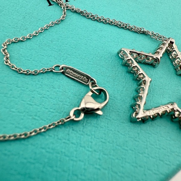 RARE Tiffany & Co. Large Metro Star Diamond Necklace Platinum 16" - Picture 6 of 8